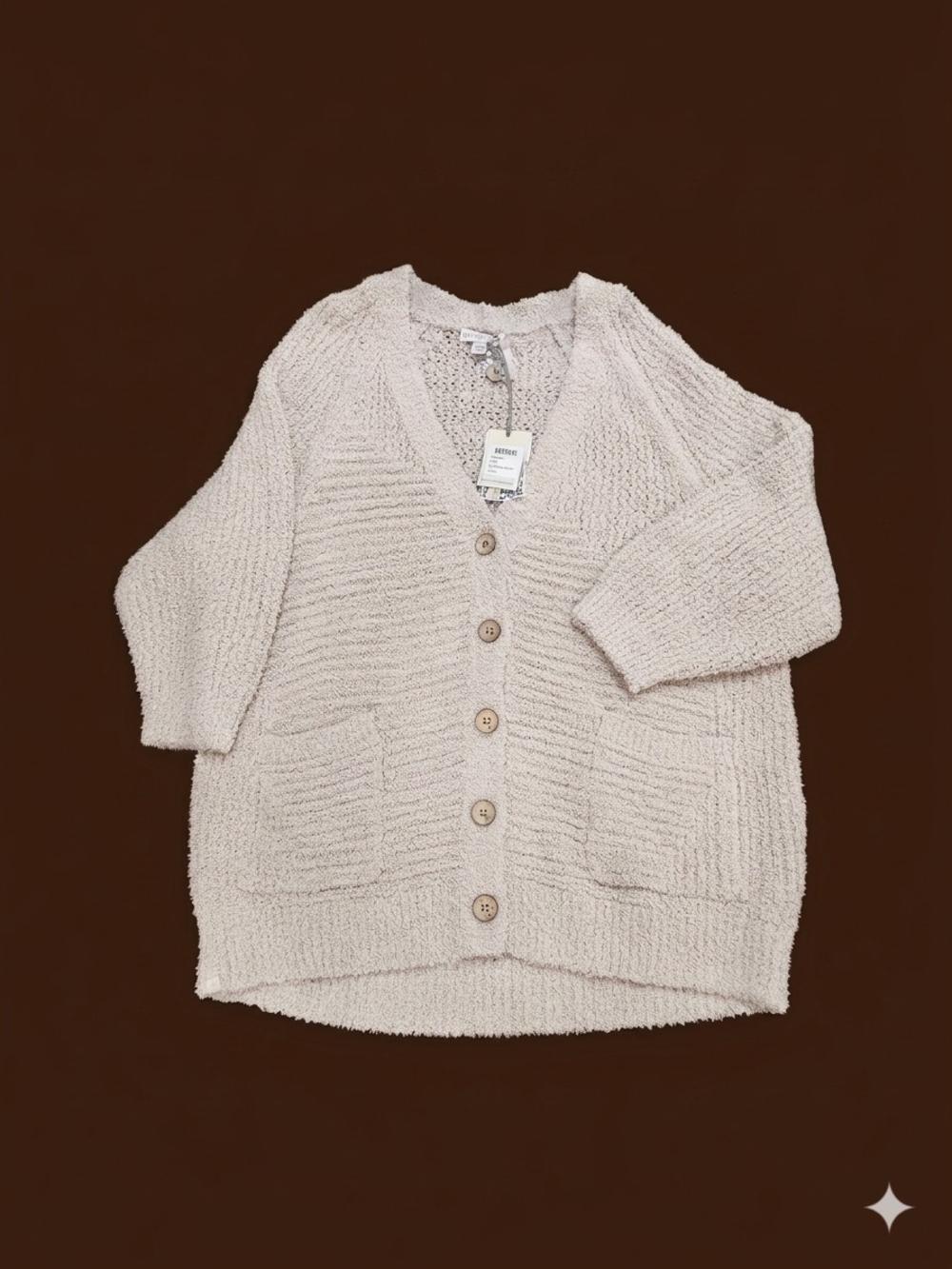 NWT Barefoot Dreams CozyTwist Raglan Cardigan Sweater Size L Stone